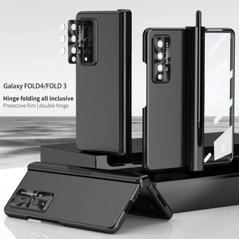 Pre Samsung Galaxy Z Zložiť 3 4 Magnetický Záves Prípade S Pen Slot Tvrdeného Skla Film Plnú Ochranu Fold4 Fold3 Elektrolyticky Pokrývajú Kryt