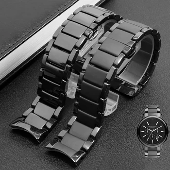 Premium-Stupeň keramiky watchband pre AR1451 AR1452 AR1400 AR1410 hodinky remienok z nerezovej ocele motýľ spona 22 MM 24 MM
