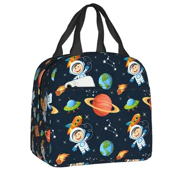 Priestor Vesmíru Astronaut Obed Taška Tepelnej Chladnejšie Izolované Cartoon Loď Spaceman Lunch Box pre Ženy, Deti, Škola, Potraviny, Tašky