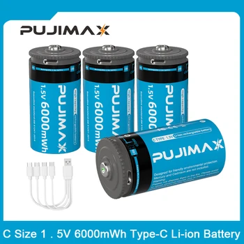 PUJIMAX Nové Nabíjateľná Li-ion Batéria 6000mWh C Veľkosť Batérii S LED Svetlom Podporu TypeC Kábel Rýchle Nabíjanie Pre Ohrievač Vody