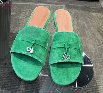 Pánske Ploché papuče strapec 2023 letné prechádzky nové teľa kožené módne semiš dámske sandále s flip flops retro Muller topánky