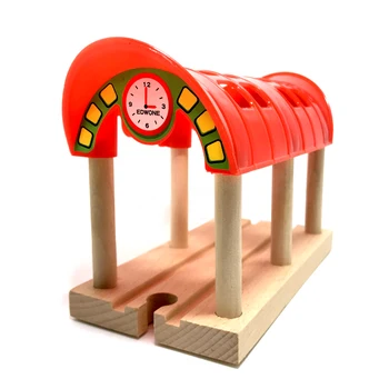 Red hodiny dlhé železničné platformu sledovať príslušenstvo detí vlakovej dopravy Zostaviť hračky kompatibilné s vlakom drevené skladby