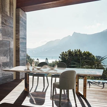 Rocková doska stola moderný jednoduchý ľahký luxusné malých rodinných dizajnér villa mramoru obdĺžnikový kolo rodinný stôl