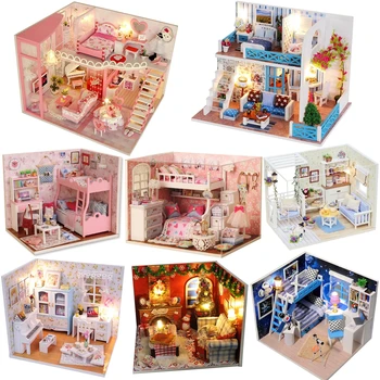 Ručné Diy Drevená Bábika Dom Kit Miniatúrny Nábytok Led Svetlo Casa Domček Pre Bábiky Hračky Roombox Pre Dospelých, Deti Narodeninám