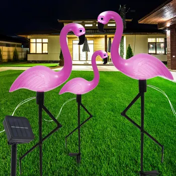 Ružové Plameniaky Solárne LED osvetlenie Vonkajšie Záhradné Dekor Trávnik Krajiny Svetlo Ružové Plameniaky Záhrada Dekor Nepremokavé Solárne Flamingo