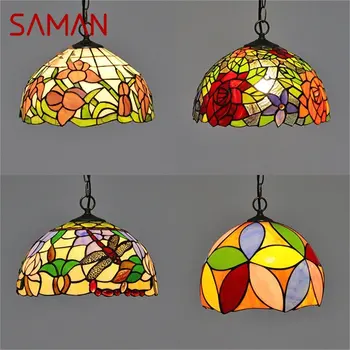 SAMAN Tiffany Prívesok Svetlo Moderné LED Lampy, Svietidlá, Dekoračné Pre Domáce Jedáleň
