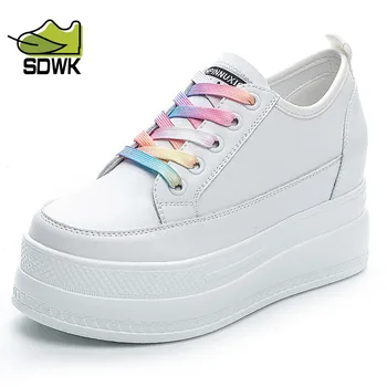 SDWK Nové 8cm Zvýšenie Výšky Originálne Kožené dámske Topánky Biele Módy Vonkajšie Platformu Klin Tenisky Ženy Letné Topánky