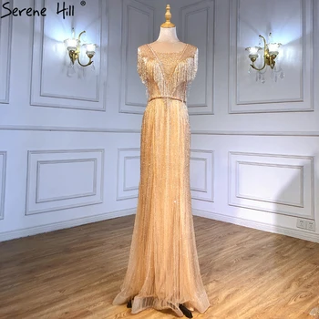 Serene Hill Zlato Morská víla Elegantné Večerné Šaty Šaty 2023 Korálkové Strapec Luxus Pre Ženy Strany LA71435