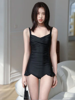 Sexy Čierne Plavky Dámy Južná Kórea Nové Čierne Plavky Sexi Backless Kryt Brucho Tenký Jednoduchý Módny jednodielne Plavky