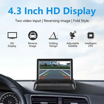 Skladacia Auto parkovacia Kamera Spätného Monitor 4.3 Palcový TFT LCD Displej HD Auto Cúvanie Parkovanie Monitor 2-kanálový Video Vstup