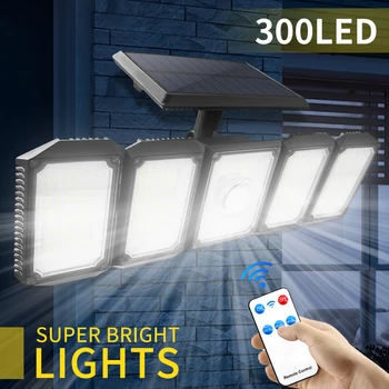 Slnečné Svetlo Vonkajšie LED Snímača Pohybu Nástenné svietidlo IP65 Vodeodolný Výkonné Solárne bodové svetlo S Nastaviteľným 5heads Záhradné Osvetlenie