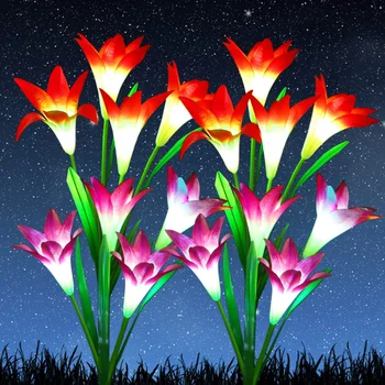 Solárne Osvetlenie, Záhradné Dekorácie Vonkajšie, Multi-Farebné Meniace sa Lily Solárne Kvet Svetlá na Terase,Dvore, Dekorácie