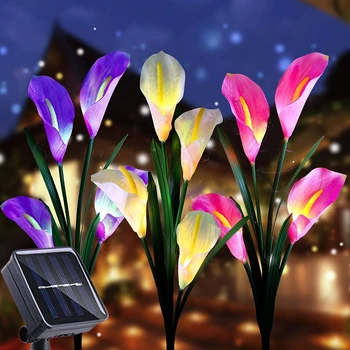 Solárne Záhradné Osvetlenie, Nepremokavé Vonkajšie Slnečné Svetlo s Lily Kvety 7 Farby Meniace LED Solárne Svetlá pre Záhrada, Terasa, Dekor