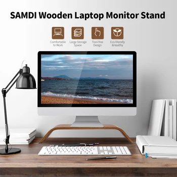Stabilný Drevený Držiak SAMDI Drevený Stojan All-in-one Machine Monitor Notebooku Držiteľ Silné únosnosti Nahradenie pre iMac