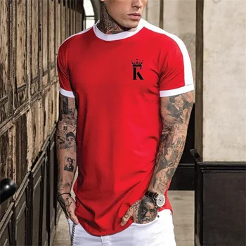 Street Módne pánske T-Shirt 3d Kráľ Tlač Krátky Rukáv Slim Fit Oblečenie K Prekladané Topy Nadrozmerné Lete Britský Štýl Tees Muž