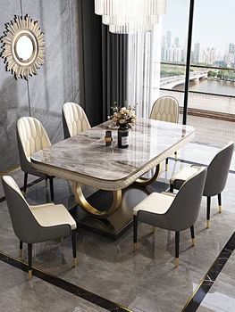 Taliansky ľahké extravagantné bridlice stôl a stoličky kombinácia high-end moderný jednoduchý mramorový stôl