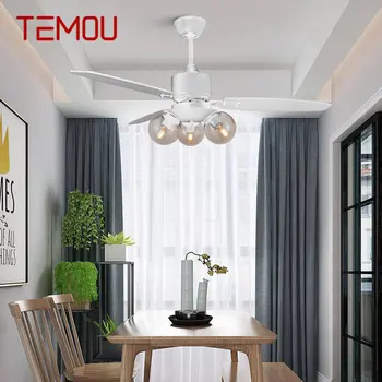 TEMOU Moderné Stropný Ventilátor So Svetlom Nordic Tvorivé Sklo Lampa S Diaľkovým ovládaním Biela pre Domáce Obývacia Izba, Spálňa