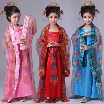 tradičná čínska tanečné kostýmy deti, ženy, dievčatá pre deti rukáv ventilátor šaty ľudových krojoch žena dávnych hanfu oblečenie