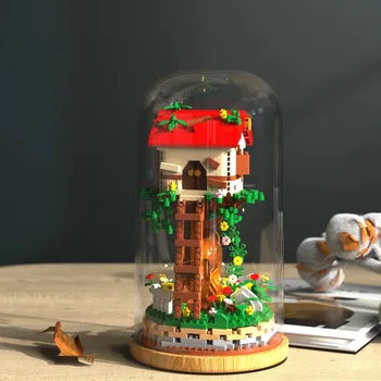 Tree House Micro Stavebné kamene Diamant Zmontované 3D Model DIY Lesa Mini Tehla Obrázok Hračky S Display Box