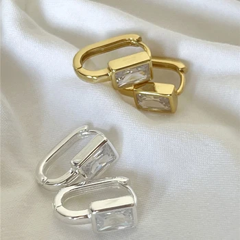 Trendy Zlatá Strieborná Farba Štvorcový Zirkón Hoop Náušnice pre Ženy, Nádherné Okrúhle Geometrické Huggies Šperky серьги серебро