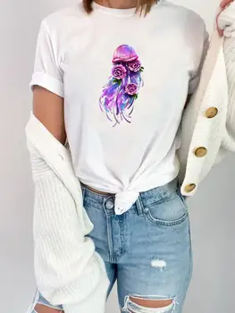 Tričko Krátky Rukáv Fashion Letné Šaty, Krásne Kvetinové Pláži 90. rokov Trend O-neck Tee Top Print Ženy Oblečenie Grafické T-shirt