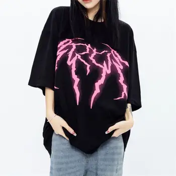 Tričko Módne Letné Bavlnené Pánske Ženy tričká Unisex Hip Hop lightning Vytlačené Bežné Streetwear Nadrozmerné Topy Krátky Rukáv