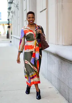 Tsxt 2021 Nové Africký Štýl Hodvábny Satén Ženy Dlhý Rukáv s Drážkou Dlhé Tričko Šaty, Sexy Lady, Tlač 2-farby, Pás Šaty