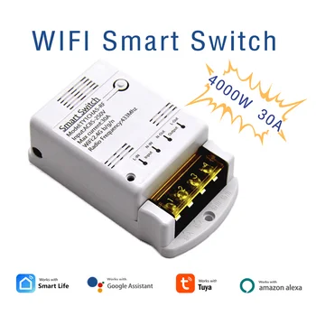 Tuya Wifi Modul APLIKÁCIE 433Mhz RF Diaľkové Ovládanie Spínač 220V 4000W 30A Relé Prijímač Pre Garáž / Vodné čerpadlo / Svetlo / Smart home