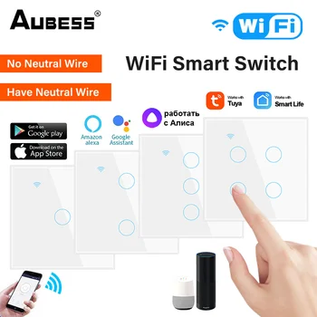 Tuya WiFi Smart Switch 1/2/3/4 Gang Smart Touch Prepnúť Aplikáciu Diaľkové Ovládanie Č Neutrálny Vodič 100-250V Pre Alexa Domovská stránka Google