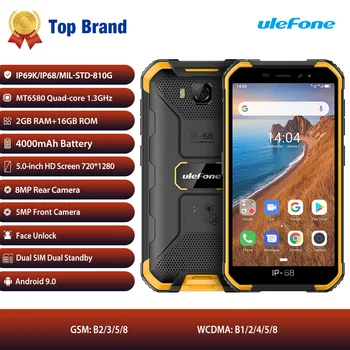 Ulefone Brnenie X6 Robustný Telefón, 2GB+16GB IP68 IP69K Nepremokavé Tvár Identifikácia 4000mAh 5.0 palcový Android 9.0 Sieti 3G