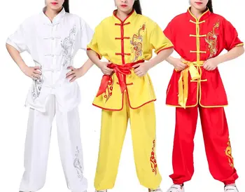 UNISEX 5colors deti Short-sleeve výšivky dragon bojové umenia odevy, tai chi kostýmy uniformy Deti kung fu vyhovuje