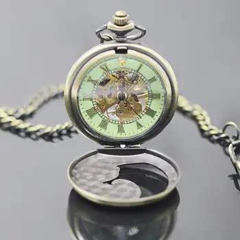 Unisex Vintage Rímske Číslice Phoenix Transparentné Mechanické Vreckové Hodinky Bronz Náhrdelník Prívesok Reťazca Náhrdelník карманные часы
