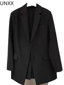 UNXX Ženy Móda Office Nosenie Singel svojim Čierne Sako Kabát Vintage Dlhý Rukáv Sako Vrecká Žena vrchné oblečenie Topy