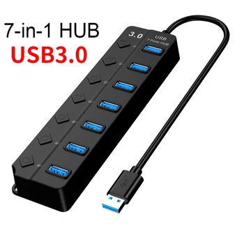 USB 3.0 Hub Rozbočovač USB 3.0 Multi USB Hub rozbočovač Používanie Napájacieho Adaptéra 7 Port Viacerých Expander USB 3.0 Hub s vypínačom Kábla 30 cm