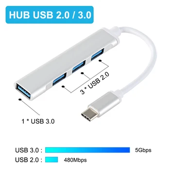 USB HUB, C 3.0 Typ C 3.1 4 Port Rozbočovača USB napájací Adaptér 5 gb / S Multi Splitter pre Lenovo Xiao Macbook Air PC Počítačové Príslušenstvo