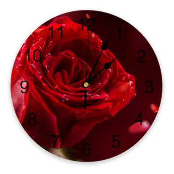 Valentína Kvet Lásky Red Rose Okrúhle Nástenné Hodiny Visí Tichý Času Domáce Interiér Spálne, Obývacia Izba, Pracovňa Dekor