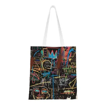 Vectorised Slávny New York Street Art Nakupovanie Plátno Tašky Ženy Recyklácie Potraviny Jean Michel Basquiats Shopper Tote Tašky