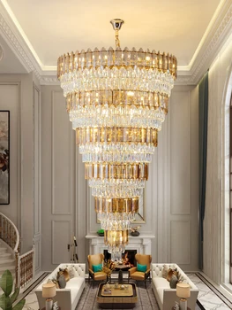 Veľké Zlaté Krištáľové Lustre Svetlá Zariadenie American Luxusné Dlhé Luster Európskej Svieti Hala Obývacia Izba Droplight