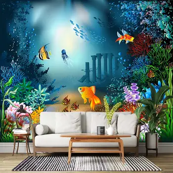 Vlastné Akejkoľvek Veľkosti Podmorský Svet, Modrý Oceán Ryby Foto Tapety Vlastné Stereo Nástenná Maľba Deti Spálňa Steny V Obývacej Izbe Papiere