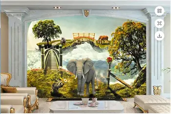 Vlastné nástenné 3d tapeta Okno Živočíšneho Sveta, Slona, Nosorožca domáce dekorácie foto tapety na steny 3 d obývacia izba