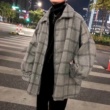 Vlnené sako pánske jesenné zimné nové high street veľký zamatový thicke kórejský voľné trend Harajuku ženy vlnené koberčeky elegantný kabát
