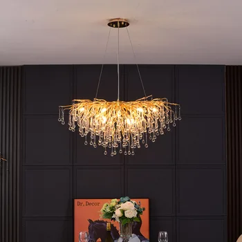 Vnútorné Osvetlenie Luxusné Crystal Stropný Luster pre Obývacia Izba PODKROVIE Moderné Zlatý Prívesok Lampa Kuchyňa Decor Chihuly LED Svetlá