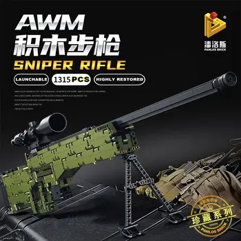 Vojenské Pušky AWM stavebným Model Môže Oheň Guľky Desert Eagle Pištole Model Dieťa je Dar PUBG 98K Stavebné Bloky