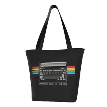 Vtipné Commodore Amiga 600 Nakupovanie Tote Bag Recyklácie C64 Amiga Počítač Potraviny Plátno Shopper Taška Cez Rameno