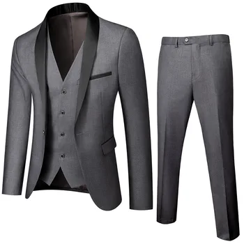 Vysoká Kvalita (Sako+ Vesta + Nohavice) Muži Jednoduché Business Elegantné Módne Pohovor Gentleman Vyhovovali Slim 3-dielny Oblek