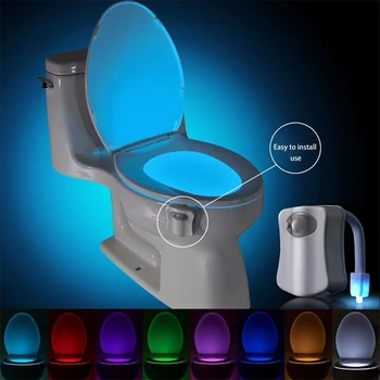 Wc Nočné Svetlo Smart PIR Senzor 8/16Colors LED Kúpeľňa Nepremokavé Podsvietenie WC Wc Kryt Visí Typ Nočné Lampy