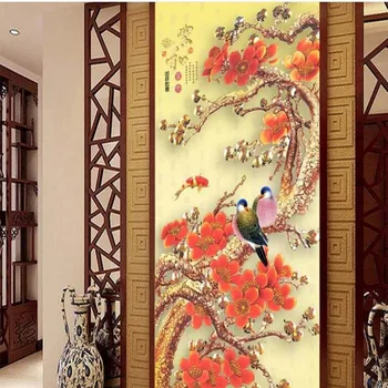 wellyu Vlastné veľké fresky a slivkové kvety harmóniu vtákov Čínsky verandu pozadie tapetu abstraktných de parede para quarto