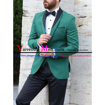 Zelená Ženícha Slim Fit Tuxedos Groomsmen Najlepší Muž Obleky pánske Svadobné Šaty 3 Kusy Kostým Homme (Bunda+Nohavice+Vesta) Župan Sako