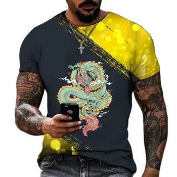 Zodiac Čínskeho Draka 3D Tlač pánske T-shirts Lycra Polyester Okrúhlym Výstrihom, Krátke rukávy Nadrozmerné T Košele Voľné Letné Topy Tees