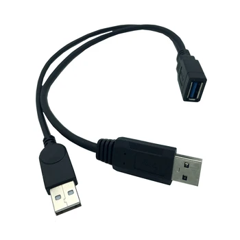 Čierna USB 3.0 Žena na Duálny USB Mužské Extra Power Údajov Y Predlžovací Kábel pre 2.5